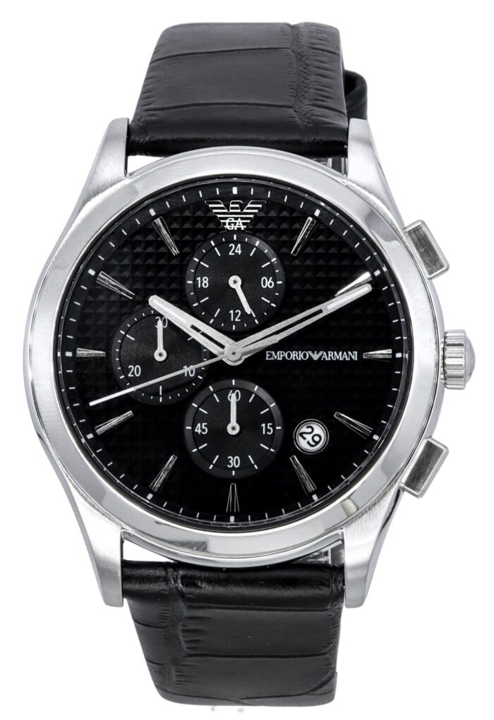 Emporio Armani Paolo Chronograph Black Dial Black Leather Strap Watch For Men - AR11530 - Image 6